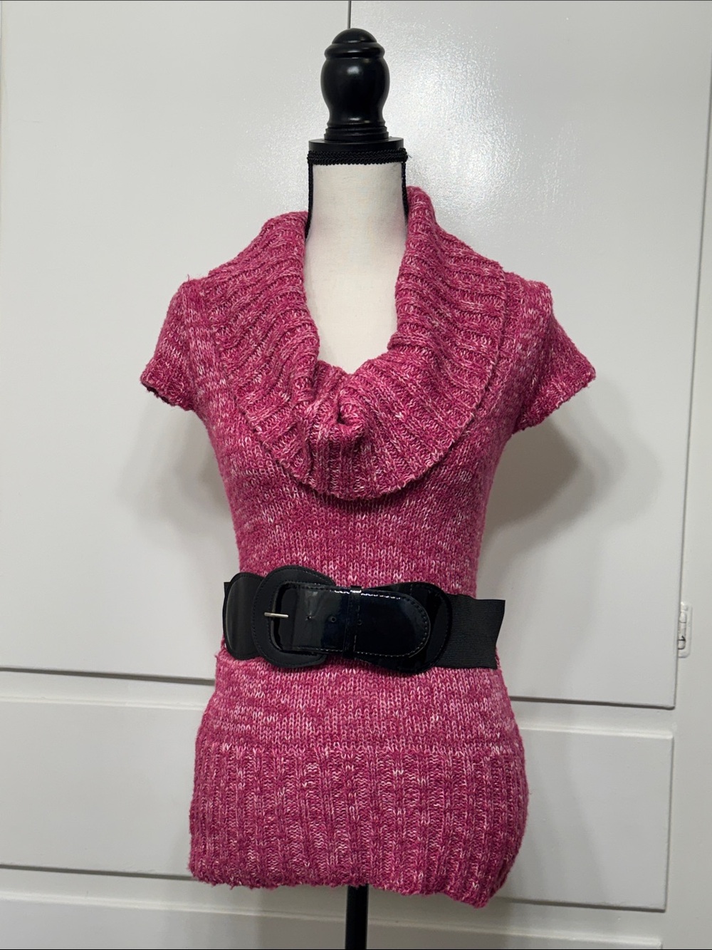 bebe Pink Short-Sleeve Cowl Neck Sweater